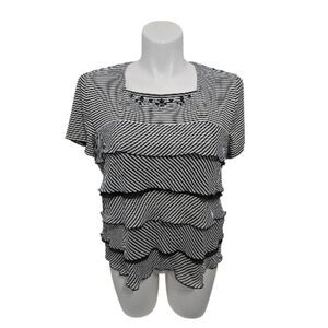 Alfred Dunner Tiered Ruffled Blouse Women Large Black Stripe